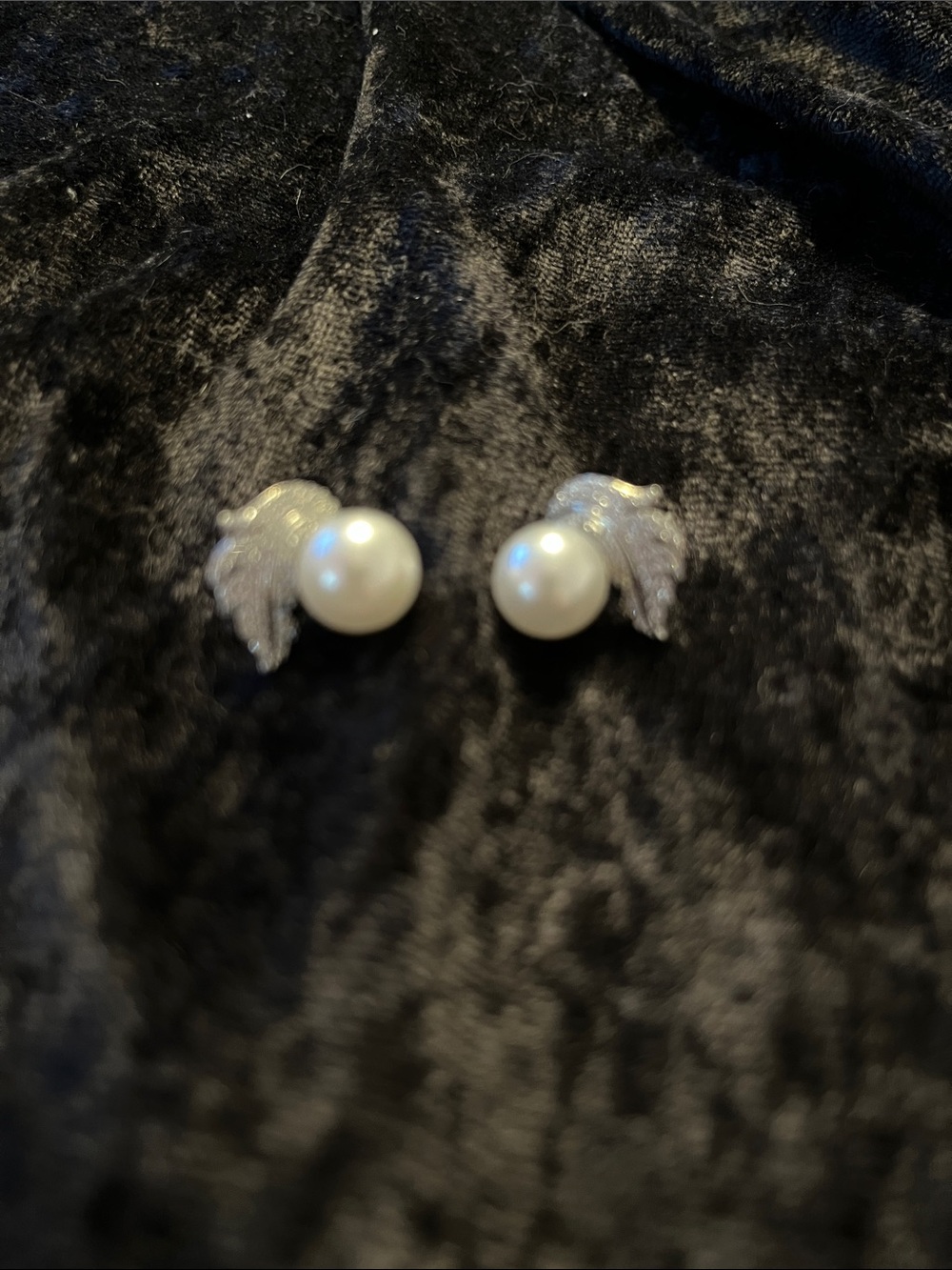 Pearl & Crystal Wing Stud Earrings - White Pearls
